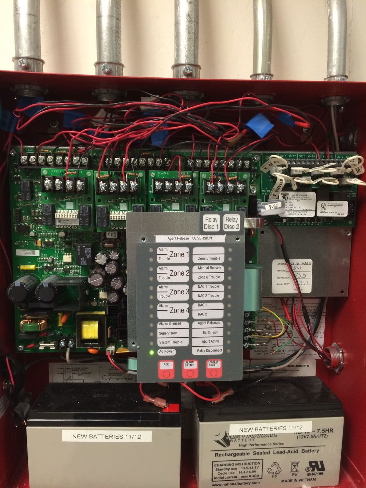 Agent release control panel with zone indicators and fresh standby batteries